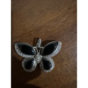 Large Fancy Butterfly Pendant Black Simulated Onyx .925
Sterling Silver Charm